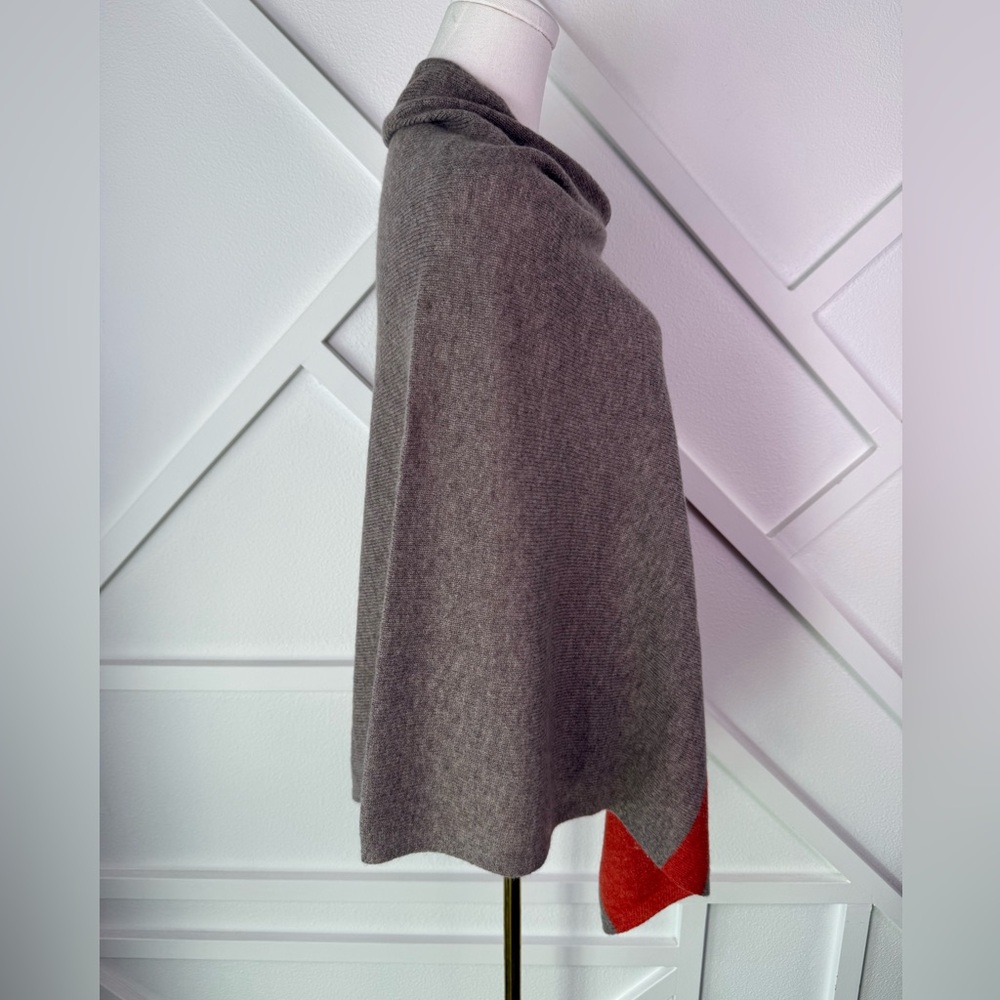 Celeste Wool Cashmere Blend Poncho Tan Orange Stripe Asymmetrical One Size - Picture 5 of 9